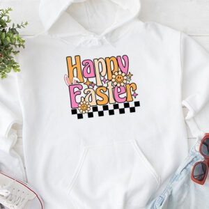 Groovy Happy Easter Day Colorful Egg Hunting Cute Bunny Girl Womens Hoodie 1 2