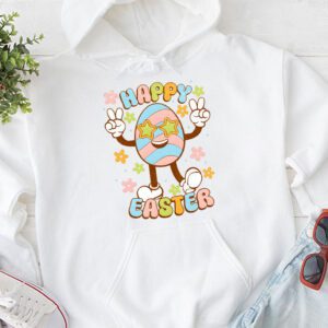 Groovy Happy Easter Day Colorful Egg Hunting Cute Bunny Girl Womens Hoodie 1 4