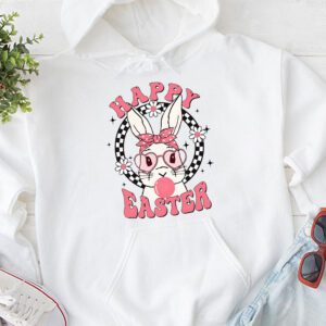 Groovy Happy Easter Day Colorful Egg Hunting Cute Bunny Girl Womens Hoodie 1 6