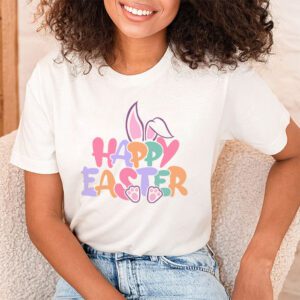 Groovy Happy Easter Day Colorful Egg Hunting Cute Bunny Girl Womens T Shirt 1 1