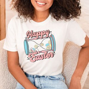 Groovy Happy Easter Day Colorful Egg Hunting Cute Bunny Girl Womens T Shirt 1 3