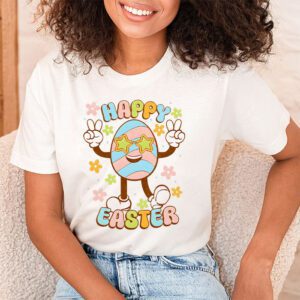 Groovy Happy Easter Day Colorful Egg Hunting Cute Bunny Girl Womens T Shirt 1 4