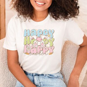 Groovy Happy Easter Day Colorful Egg Hunting Cute Bunny Girl Womens T Shirt 1 5