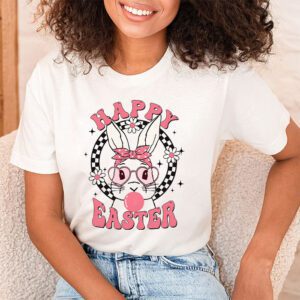 Groovy Happy Easter Day Colorful Egg Hunting Cute Bunny Girl Womens T Shirt 1 6