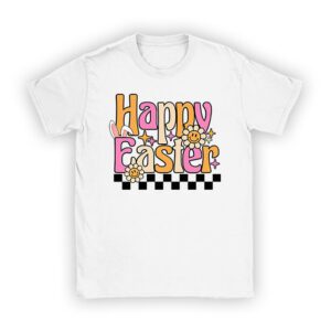 Groovy Happy Easter Day Colorful Egg Hunting Cute Bunny Girl Womens T-Shirt