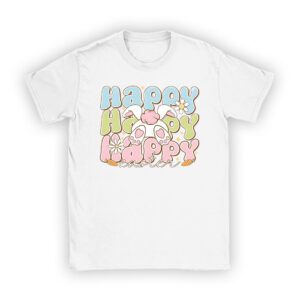 Groovy Happy Easter Day Colorful Egg Hunting Cute Bunny Girl Womens T-Shirt