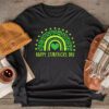 Happy St. Patricks Day Leopard Print Rainbow Shamrock Irish Longsleeve Tee