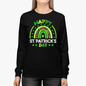 Happy St. Patricks Day Leopard Print Rainbow Shamrock Irish Longsleeve Tee 2 2