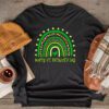 Happy St. Patricks Day Leopard Print Rainbow Shamrock Irish Longsleeve Tee