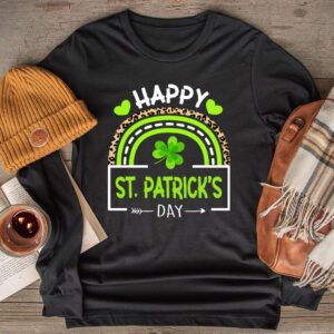 Happy St. Patricks Day Leopard Print Rainbow Shamrock Irish Longsleeve Tee