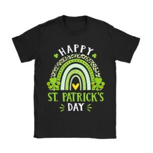 Happy St. Patricks Day Leopard Print Rainbow Shamrock Irish T-Shirt