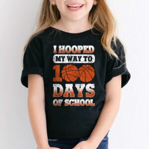 Hooped My Way 100 Days School Basketball 100th Day Boys Kids T Shirt 2