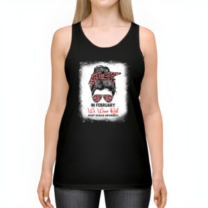 In February We Wear Red Messy Bun Heart Disease Awareness Tank Top 2 2