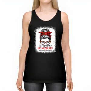 In February We Wear Red Messy Bun Heart Disease Awareness Tank Top 2 4