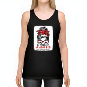 In February We Wear Red Messy Bun Heart Disease Awareness Tank Top 2 5