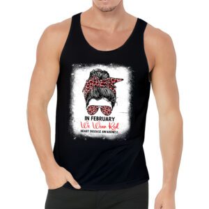 In February We Wear Red Messy Bun Heart Disease Awareness Tank Top 3 2