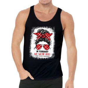 In February We Wear Red Messy Bun Heart Disease Awareness Tank Top 3 3