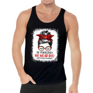 In February We Wear Red Messy Bun Heart Disease Awareness Tank Top 3 4