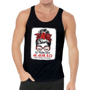 In February We Wear Red Messy Bun Heart Disease Awareness Tank Top 3 5