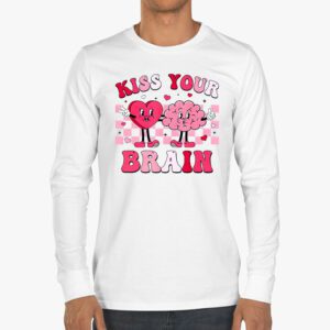 Kiss Your Brain Retro Valentines Day Valentine Teacher Squad Longsleeve Tee 3 4