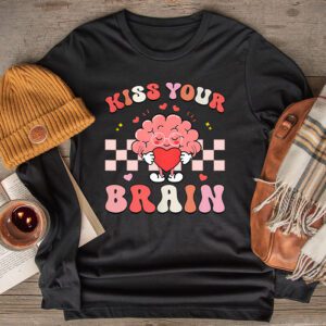 Kiss Your Brain Retro Valentines Day Valentine Teacher Squad Longsleeve Tee