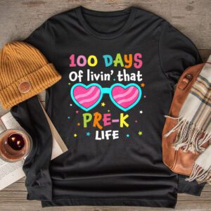 Living 100 Days Of School Pre-k Life Teachers Boys Girls Longsleeve Tee