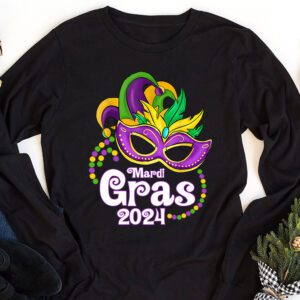 Mardi Gras 2024 Mask Fleur De Lys Beads NOLA Carnival Party Longsleeve Tee 1 3