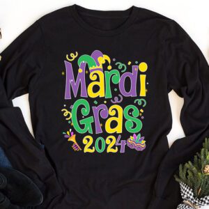 Mardi Gras 2024 Mask Fleur De Lys Beads NOLA Carnival Party Longsleeve Tee 1