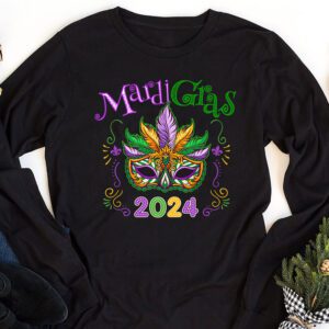 Mardi Gras 2024 Mask Fleur De Lys Beads NOLA Carnival Party Longsleeve Tee 1 4