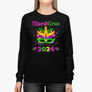 Mardi Gras 2024 Mask Fleur De Lys Beads NOLA Carnival Party Longsleeve Tee 2 2