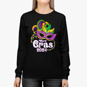 Mardi Gras 2024 Mask Fleur De Lys Beads NOLA Carnival Party Longsleeve Tee 2 3