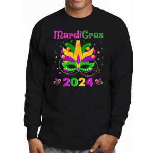 Mardi Gras 2024 Mask Fleur De Lys Beads NOLA Carnival Party Longsleeve Tee 3 2