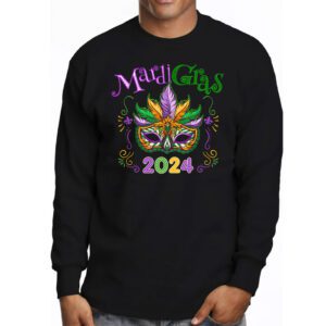 Mardi Gras 2024 Mask Fleur De Lys Beads NOLA Carnival Party Longsleeve Tee 3 4