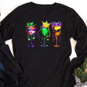 Mardi Gras Glass Of Wine Funny Drinking Wine Festival Parade Longsleeve Tee 1 1