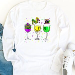 Mardi Gras Glass Of Wine Funny Drinking Wine Festival Parade Longsleeve Tee 1 2