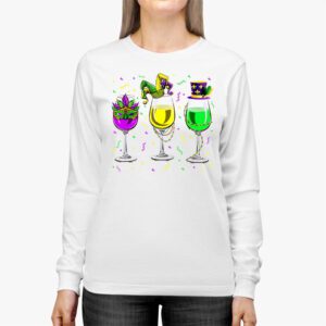 Mardi Gras Glass Of Wine Funny Drinking Wine Festival Parade Longsleeve Tee 2 2