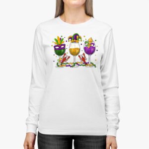 Mardi Gras Glass Of Wine Funny Drinking Wine Festival Parade Longsleeve Tee 2 3