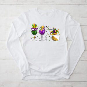 Mardi Gras Glass Of Wine Funny Drinking Wine Festival Parade Longsleeve Tee