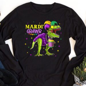 Mardi Grawr T Rex Dino Toddler Kids Mardi Gras Boys Gift Longsleeve Tee 1 2