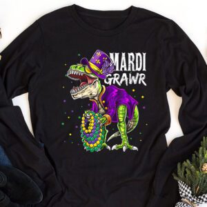 Mardi Grawr T Rex Dino Toddler Kids Mardi Gras Boys Gift Longsleeve Tee 1