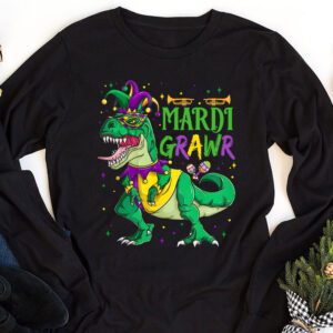 Mardi Grawr T Rex Dino Toddler Kids Mardi Gras Boys Gift Longsleeve Tee 1 4