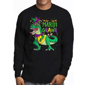 Mardi Grawr T Rex Dino Toddler Kids Mardi Gras Boys Gift Longsleeve Tee 3 4