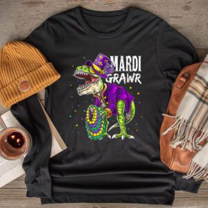 Mardi Grawr T-Rex Dino Toddler Kids Mardi Gras Boys Gift Longsleeve Tee