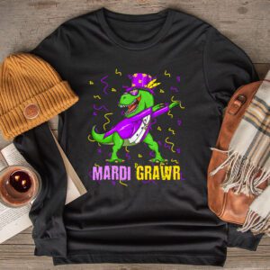 Mardi Grawr T-Rex Dino Toddler Kids Mardi Gras Boys Gift Longsleeve Tee