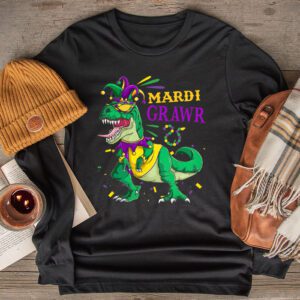 Mardi Grawr T-Rex Dino Toddler Kids Mardi Gras Boys Gift Longsleeve Tee