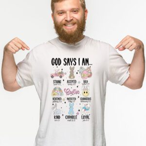 Retro God Says I Am Christian Jesus Happy Easter Day Bunny T Shirt 2