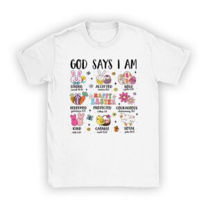 Retro God Says I Am Christian Jesus Happy Easter Day Bunny T-Shirt