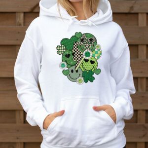 Shamrock Smile Face Disco Retro Groovy St Patricks Day Lucky Hoodie 3