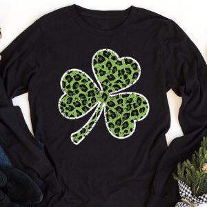 St. Patricks Day Shamrock Irish Leopard Print Women Girls Longsleeve Tee 1 1