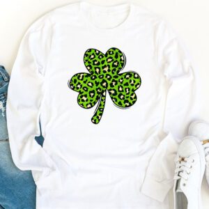 St. Patricks Day Shamrock Irish Leopard Print Women Girls Longsleeve Tee 1